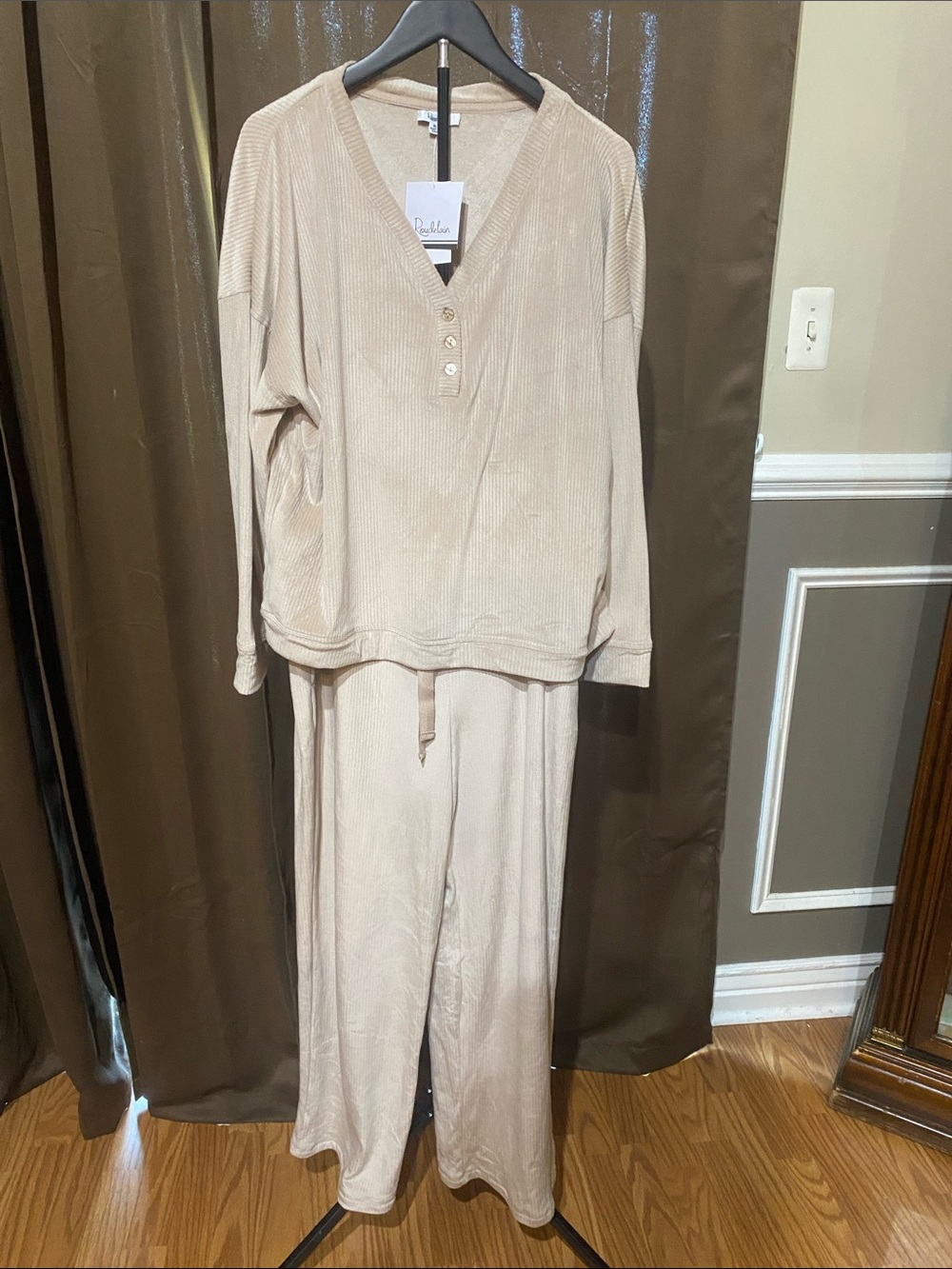 Ribbed Henley Lounge Set in Cream - Women’s Pajama Two-Piece